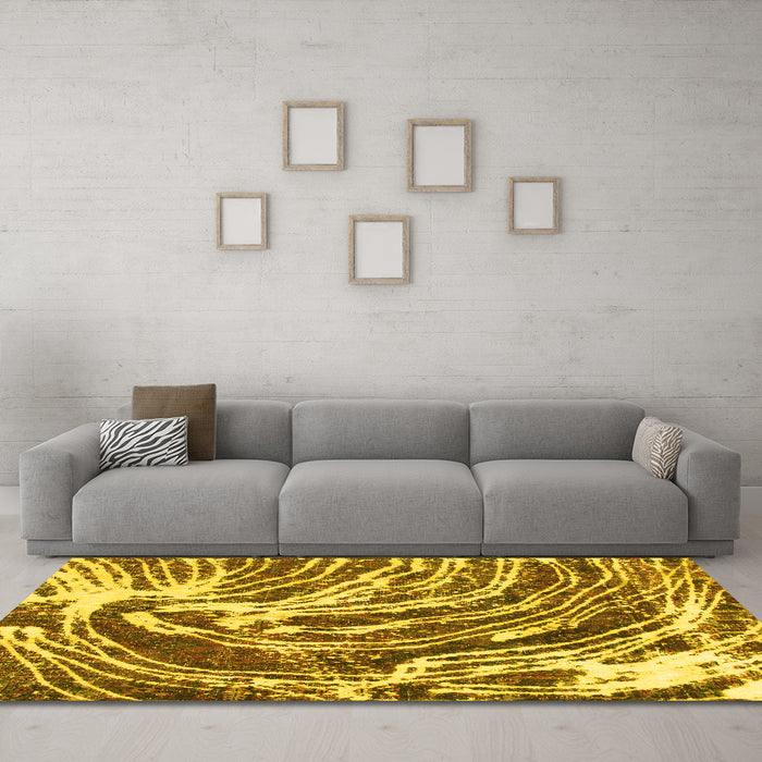 Machine Washable Abstract Yellow Modern Rug in a Living Room, wshabs999yw