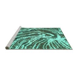 Sideview of Machine Washable Abstract Turquoise Modern Area Rugs, wshabs999turq
