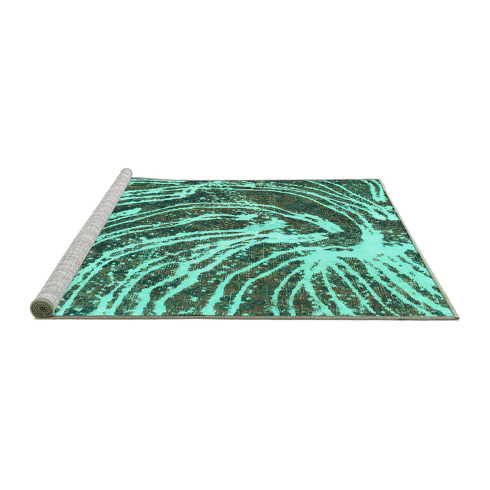 Sideview of Machine Washable Abstract Turquoise Modern Area Rugs, wshabs999turq