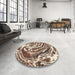 Round Machine Washable Abstract Dark Sienna Brown Rug in a Office, wshabs999