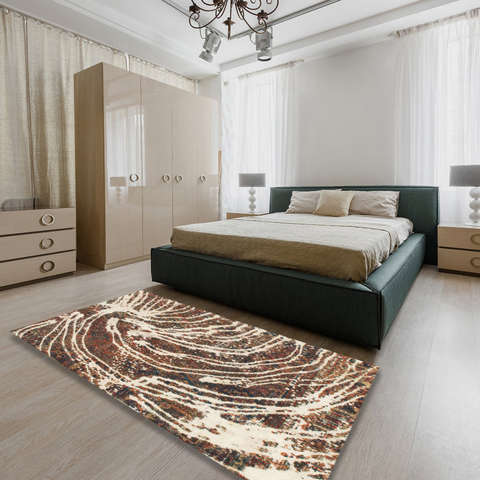 Abstract Dark Sienna Brown Modern Rug in a Bedroom, abs999