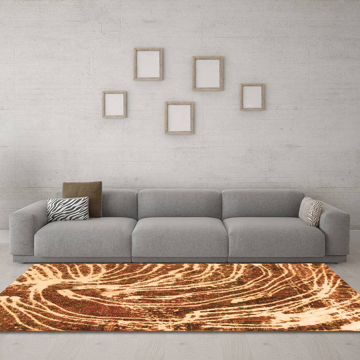 Machine Washable Abstract Orange Modern Area Rugs in a Living Room, wshabs999org