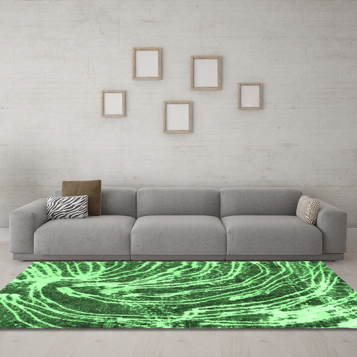 Machine Washable Abstract Emerald Green Modern Area Rugs in a Living Room,, wshabs999emgrn