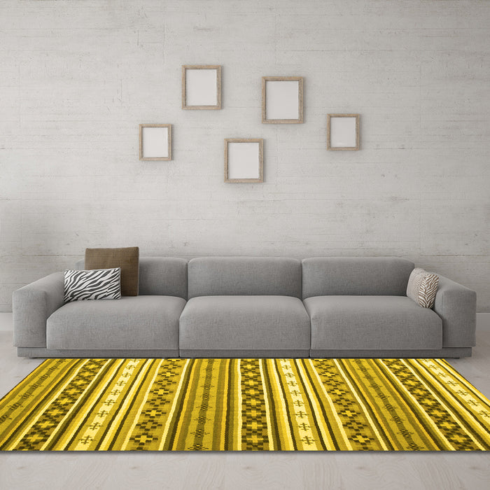 Machine Washable Abstract Yellow Contemporary Rug in a Living Room, wshcon1000yw