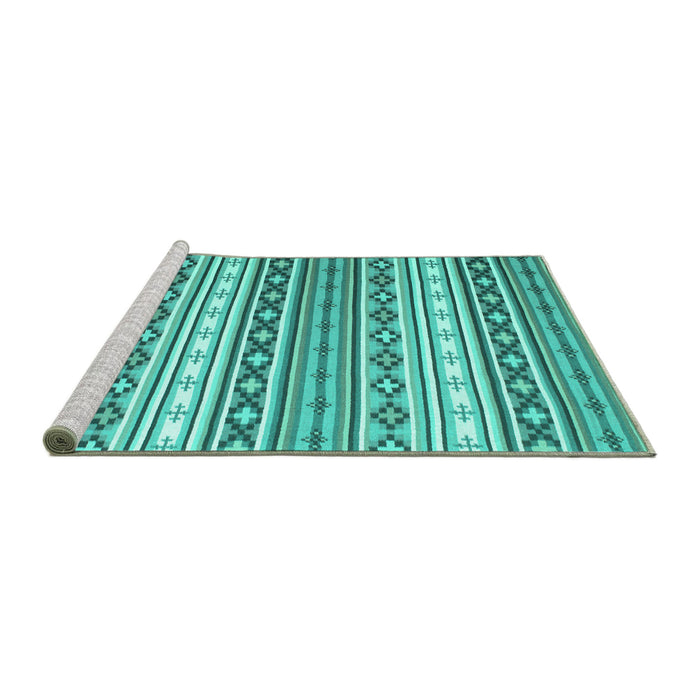 Sideview of Machine Washable Abstract Turquoise Contemporary Area Rugs, wshcon1000turq