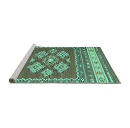 Sideview of Machine Washable Southwestern Turquoise Country Area Rugs, wshcon1001turq