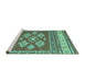 Sideview of Machine Washable Southwestern Turquoise Country Area Rugs, wshcon1001turq