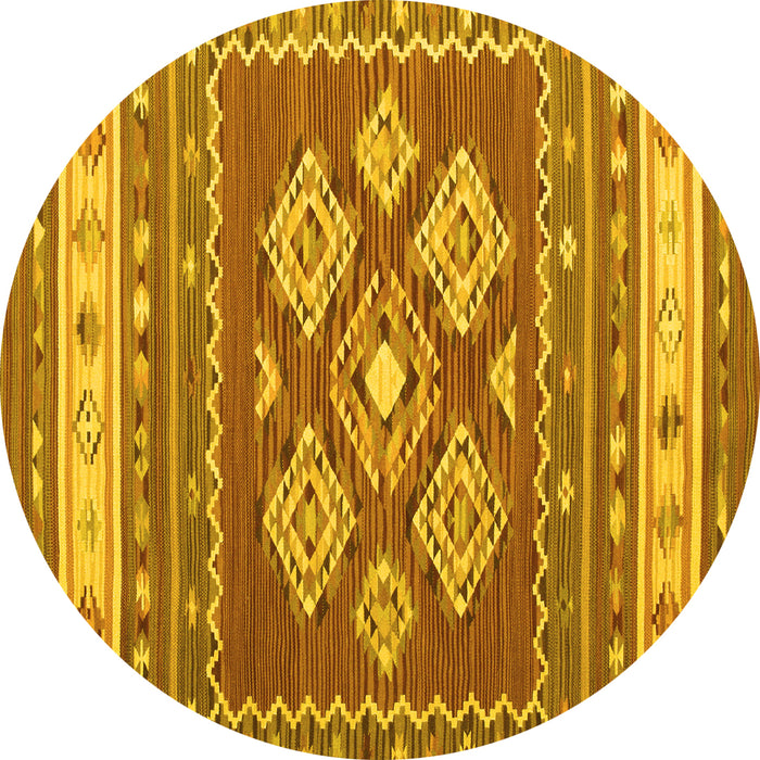Round Machine Washable Southwestern Yellow Country Rug, wshcon1001yw