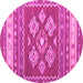 Round Machine Washable Southwestern Pink Country Rug, wshcon1001pnk