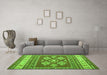 Machine Washable Southwestern Green Country Area Rugs in a Living Room,, wshcon1001grn