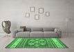 Machine Washable Southwestern Emerald Green Country Area Rugs in a Living Room,, wshcon1001emgrn