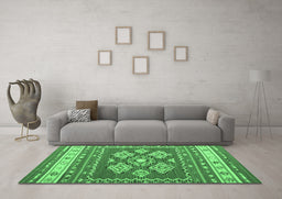 Machine Washable Southwestern Emerald Green Country Area Rugs in a Living Room,, wshcon1001emgrn