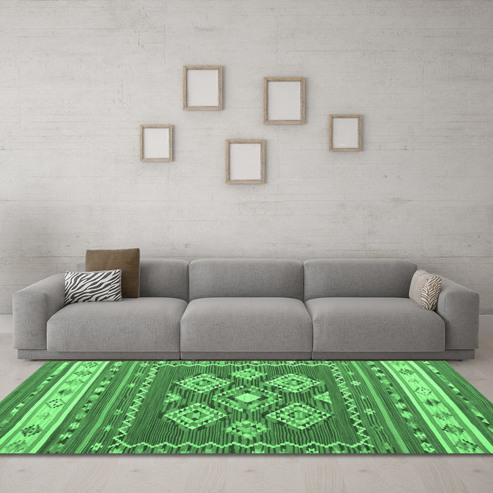 Machine Washable Southwestern Emerald Green Country Area Rugs in a Living Room,, wshcon1001emgrn