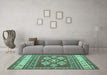 Machine Washable Southwestern Turquoise Country Area Rugs in a Living Room,, wshcon1001turq