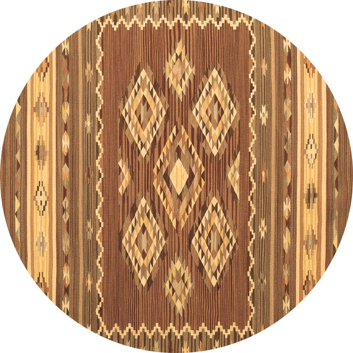 Round Machine Washable Southwestern Brown Country Rug, wshcon1001brn