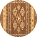 Round Machine Washable Southwestern Brown Country Rug, wshcon1001brn