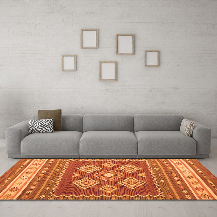 Machine Washable Southwestern Orange Country Area Rugs in a Living Room, wshcon1001org