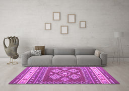 Machine Washable Southwestern Purple Country Area Rugs in a Living Room, wshcon1001pur