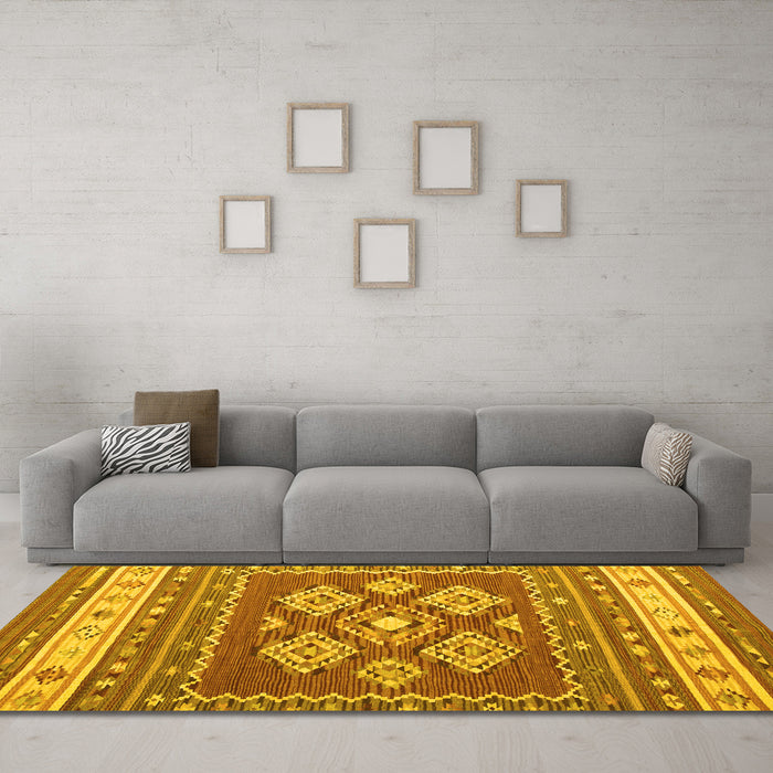 Machine Washable Southwestern Yellow Country Rug in a Living Room, wshcon1001yw