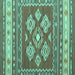 Square Machine Washable Southwestern Turquoise Country Area Rugs, wshcon1001turq