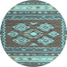 Round Southwestern Light Blue Country Rug, con1001lblu