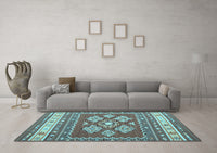 Machine Washable Southwestern Light Blue Country Rug, wshcon1001lblu