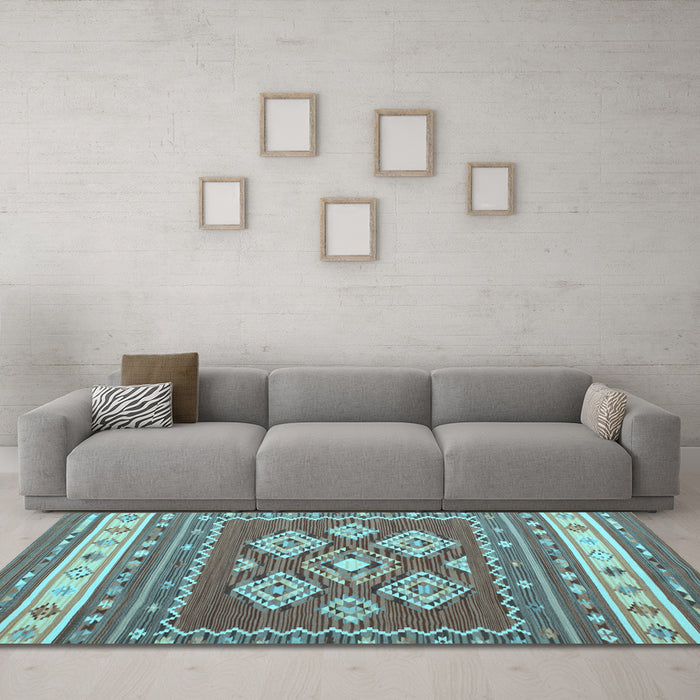 Machine Washable Southwestern Light Blue Country Rug in a Living Room, wshcon1001lblu