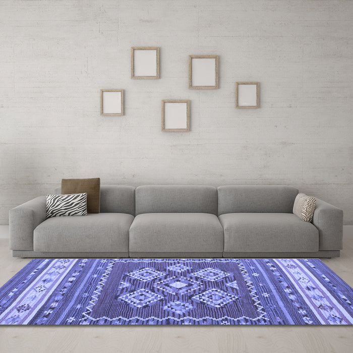 Machine Washable Southwestern Blue Country Rug in a Living Room, wshcon1001blu