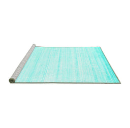 Sideview of Machine Washable Abstract Turquoise Contemporary Area Rugs, wshcon1004turq