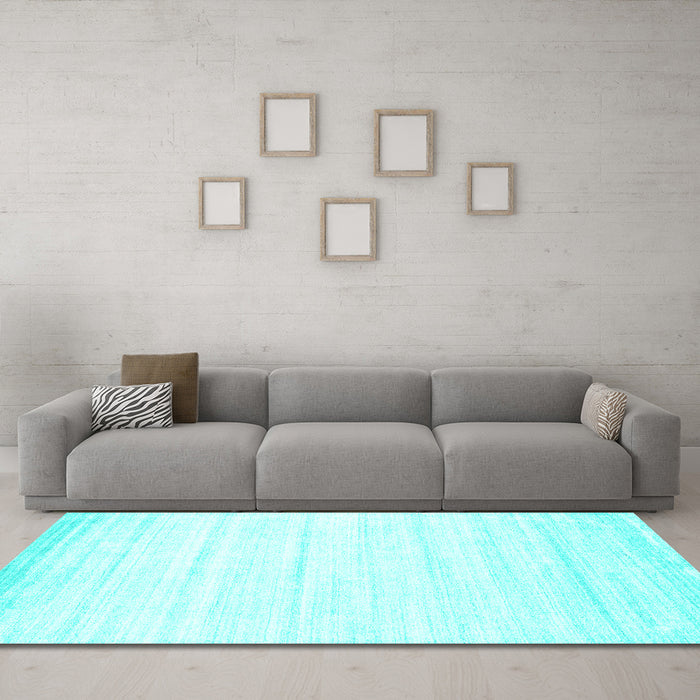 Machine Washable Abstract Turquoise Contemporary Area Rugs in a Living Room,, wshcon1004turq
