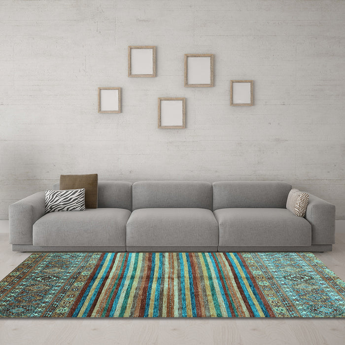 Machine Washable Southwestern Light Blue Country Rug in a Living Room, wshcon1005lblu