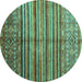 Round Southwestern Turquoise Country Rug, con1005turq