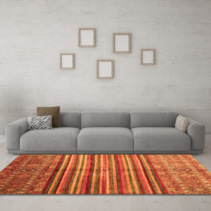 Machine Washable Southwestern Orange Country Area Rugs in a Living Room, wshcon1005org