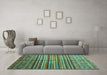 Machine Washable Southwestern Turquoise Country Area Rugs in a Living Room,, wshcon1005turq