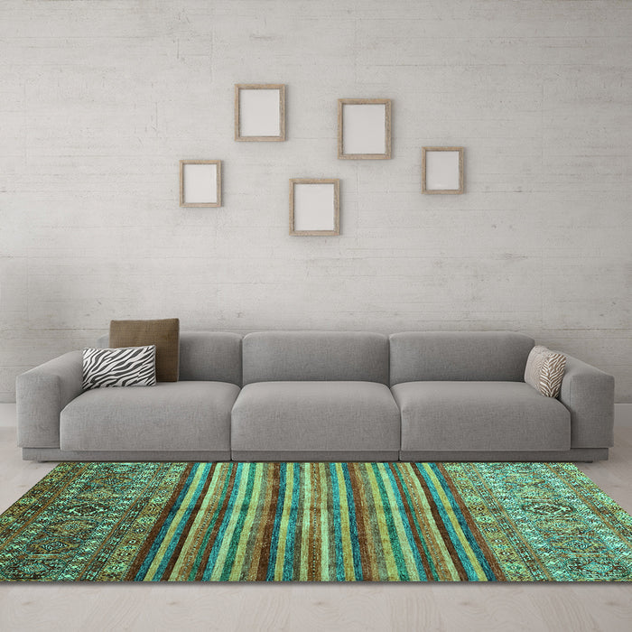 Machine Washable Southwestern Turquoise Country Area Rugs in a Living Room,, wshcon1005turq