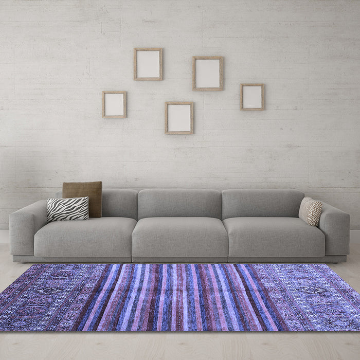 Machine Washable Southwestern Blue Country Rug in a Living Room, wshcon1005blu