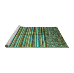 Sideview of Machine Washable Southwestern Turquoise Country Area Rugs, wshcon1005turq