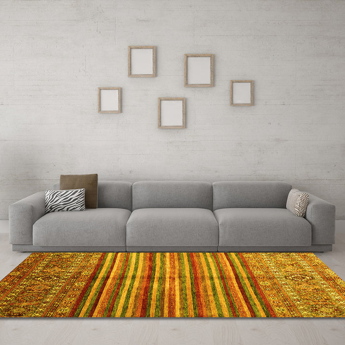 Machine Washable Southwestern Yellow Country Rug in a Living Room, wshcon1005yw