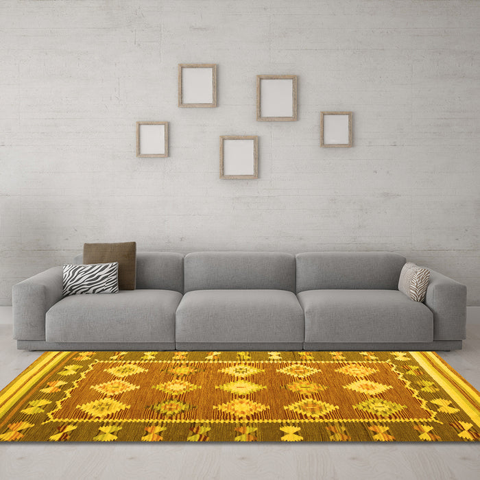 Machine Washable Southwestern Yellow Country Rug in a Living Room, wshcon1006yw