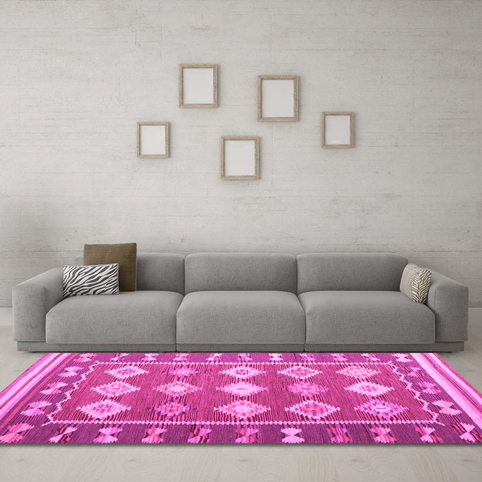 Machine Washable Southwestern Pink Country Rug in a Living Room, wshcon1006pnk