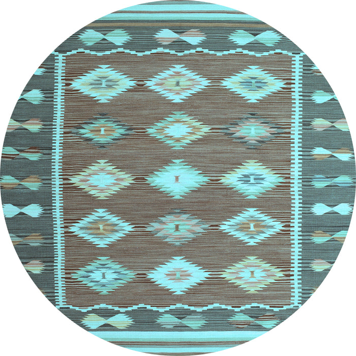 Round Southwestern Light Blue Country Rug, con1006lblu