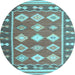 Round Southwestern Light Blue Country Rug, con1006lblu