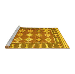 Sideview of Machine Washable Southwestern Yellow Country Rug, wshcon1006yw