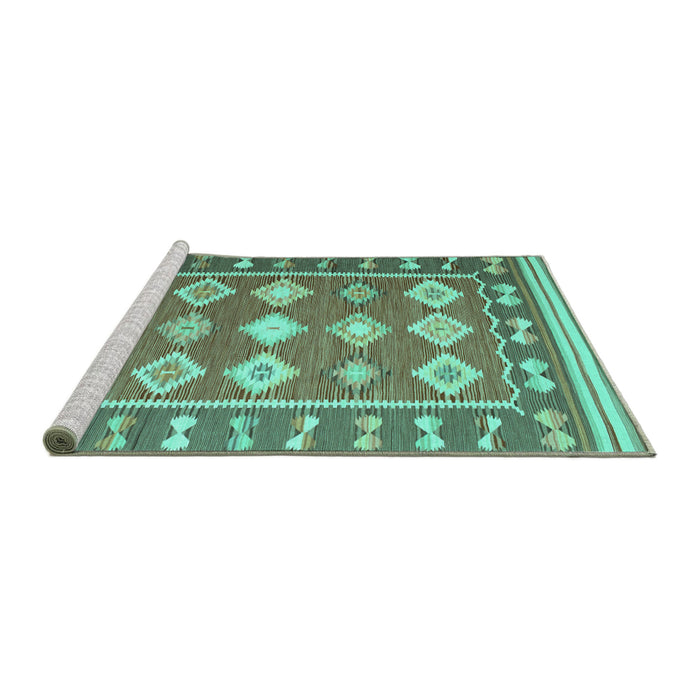 Sideview of Machine Washable Southwestern Turquoise Country Area Rugs, wshcon1006turq