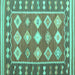 Square Machine Washable Southwestern Turquoise Country Area Rugs, wshcon1006turq