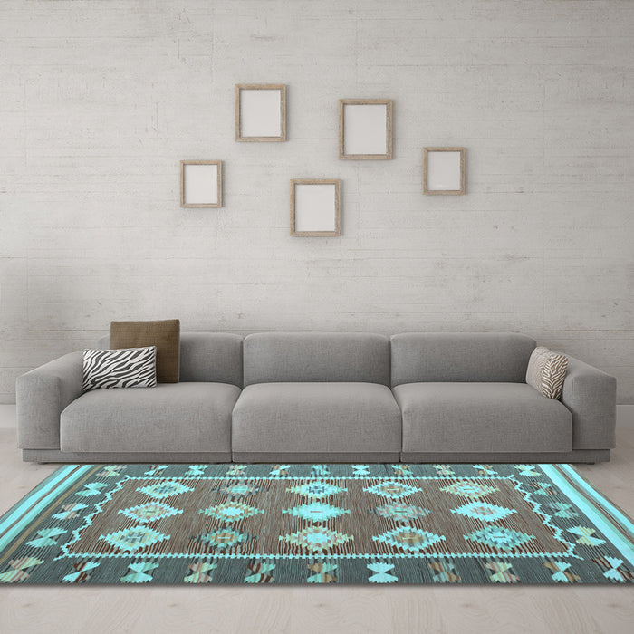 Machine Washable Southwestern Light Blue Country Rug in a Living Room, wshcon1006lblu