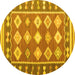 Round Machine Washable Southwestern Yellow Country Rug, wshcon1006yw