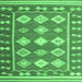Square Machine Washable Southwestern Emerald Green Country Area Rugs, wshcon1006emgrn