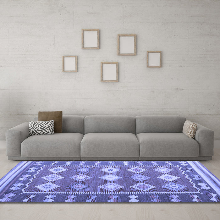 Machine Washable Southwestern Blue Country Rug in a Living Room, wshcon1006blu