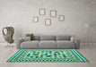 Machine Washable Abstract Turquoise Contemporary Area Rugs in a Living Room,, wshcon1007turq